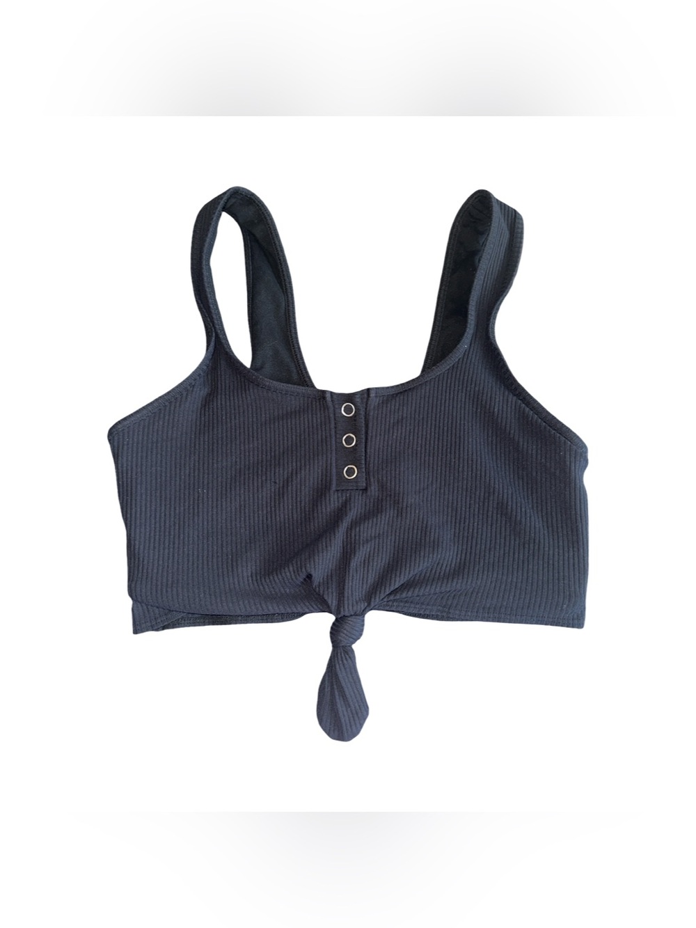 Bombshell Sportswear Black Ribbed Crop Tank with Grommet Detail